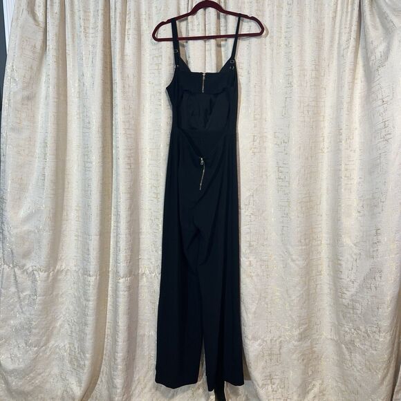 Bebe Jumpsuit Black Wide Split Leg V-Neck Stretch Peek a boo Back Women's Size 8 - Picture 2 of 7